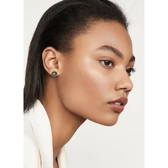 Tory Burch Kira Enamel Circle Stud Earrings Green/Tory Gold OS - Picture 7 of 12